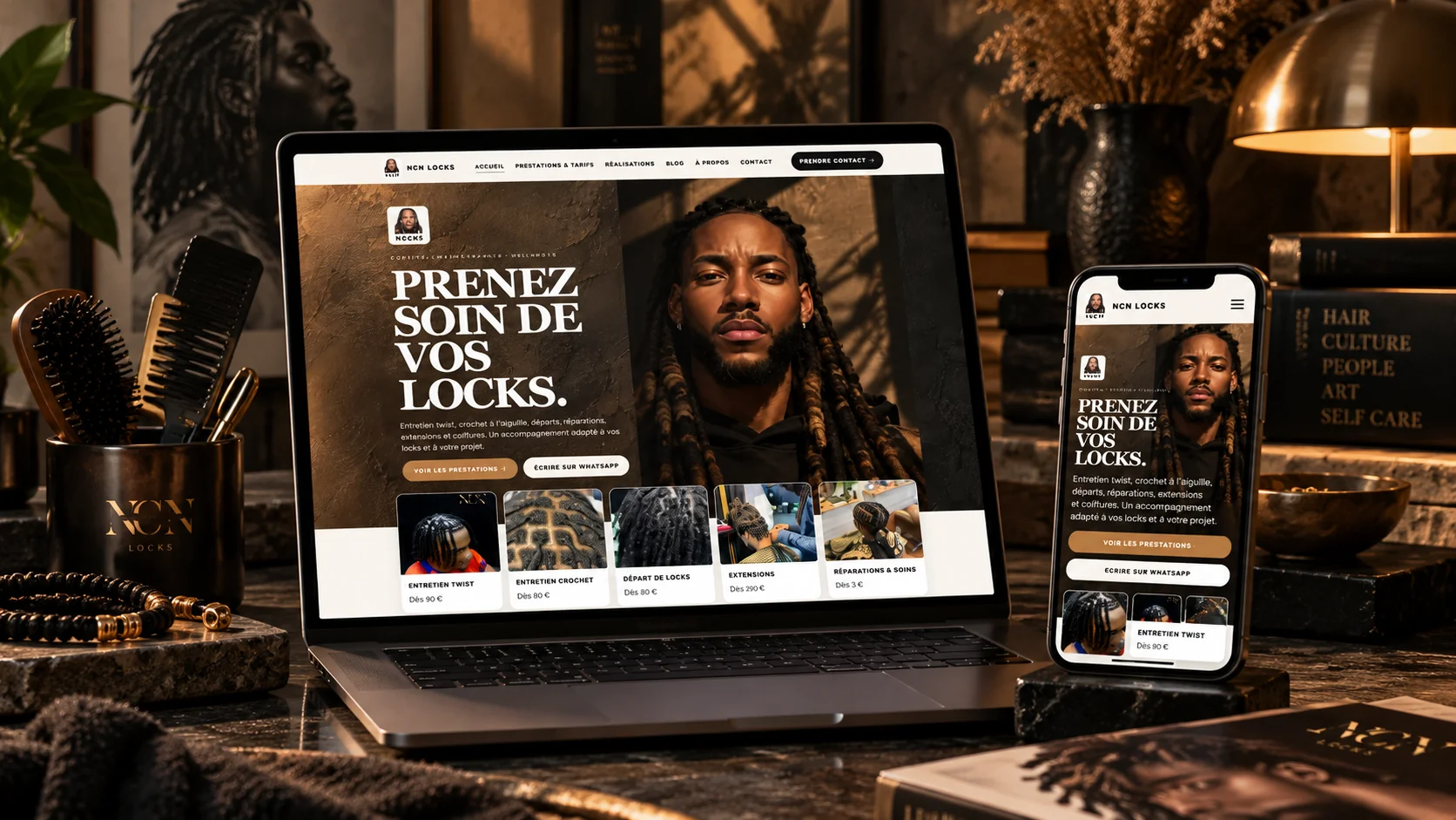 Présentation du site NCN Locks sur ordinateur et téléphone